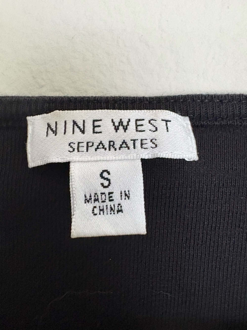 Nine West Black Short-Sleeve V-Neck Top with White Embroidery - Picture 2 of 5